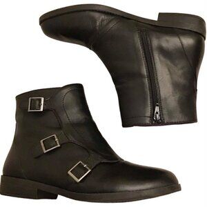 David Tate 10W Ankle Boots Women’s Leather Black Shoes Buckles Wide Width